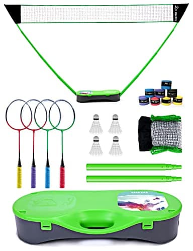 Peak Fits Portable Badminton Net Set,Folding Volleyball Badminton Net,4 Professional Graphite Badminton Racket,8 Racket Grip Tape,4 Shuttlecocks,Family Game,Backyard Sports