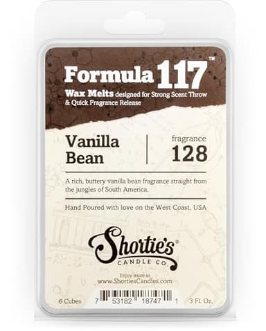Shortie's Candle Company Vanilla Bean Wax Melts - Formula 117-1 Highly Scented 3 Oz. Bar - Made with Natural Oils - Bakery & Food Air Freshener Cubes Collection