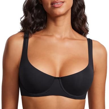 DOBREVA Women's Unlined Balconette Bra Underwire Supportive Plus Size Smooth Scoop Neck Black - Unlined 36DD