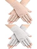 Maxdot Sun Gloves for Women UV Protection Fingerless Non Slip Sunscreen Driving Gloves for Summer Outdoor(2 Pairs,Gray and Khaki)