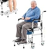 Hybodies Enlarged Rolling Shower Chair: 4-in-1 Bariatric Commode Chair for Elderly, Post-op, Adjustable Shower Wheelchair with Safety Locking Wheels & Anti-tilt Footrest, Heavy Duty 350lbs
