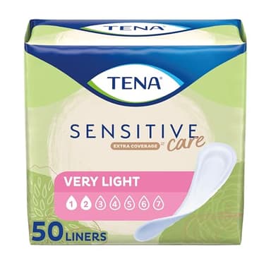 TENA Sensitive Care Incontinence Liners for Women, Very Light Absorbency, Extra Coverage - 50 Count