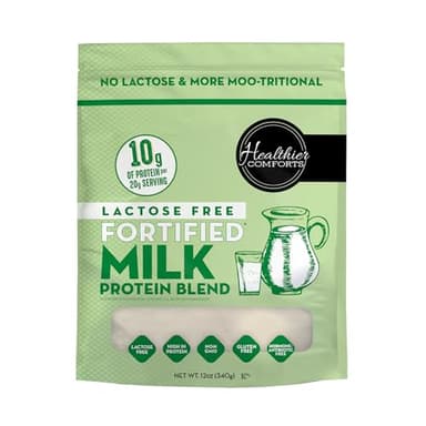 Healthier Comforts Lactose Free Fortified Milk Protein Blend | Fortified with B, D, E Vitamins | High Protein, Non-GMO, RBST Hormone Free, Kosher, Gluten Free | Baking, Coffee Creamer, Shakes (12 oz)