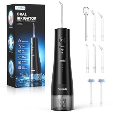 Maynovia Water Flosser Cordless for Teeth, Water Pick Oral Irrigator with U Shaped Nozzle, 40–150 PSI DIY Mode, 350ML Large Tank, Rechargeable Portable Dental Flosser for Braces & Adults (Black)