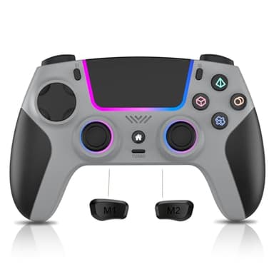 JUNHUAN Wireless Pro for PS5 Controller with Hall Effect joystick /Back Paddles/Motion Sensor/TURBO/Cool RGB/3.5mm Audio Jack - Built-in Speakers Support P-S5 Console Audio, Compatible with PlayStation 5/PC/Mac/iOS/Android/Steam Deck (Gray)