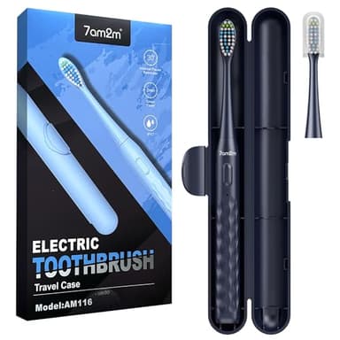 7AM2M Sonic Electric Toothbrush for Adults & Kids, with Travel Case&2 Brush Heads, 1 Charge for 90 Days, Type-C Rechargeable Sonic Toothbrush, Compact Design for Daily/Travel Use - Navy