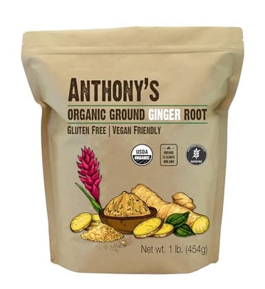 Anthony's Organic Ground Ginger Root, 1 lb, Gluten Free, Non GMO, Keto Friendly