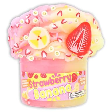 Strawberry Banana (8 fl/oz) - Scented Cloud Textured Slime - Handmade in USA - Dope Slimes - Pink/Yellow