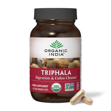 ORGANIC INDIA Triphala Capsules Organic - Herbal Supplement with Amla, Bibhitaki, Haritaki, Digestion & Colon Support, Immune System Support, Adaptogen, Vegan, USDA Certified Organic - 60 Capsules