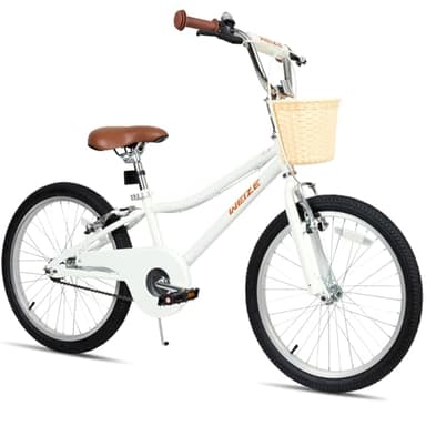 WEIZE Girls Bike for 6-12 Years Old, 20 Inch Kids Bike with Basket and Kickstand, Retro Style Childrens Bicycle for Teen Girls, Lightweight Steel Frame,White