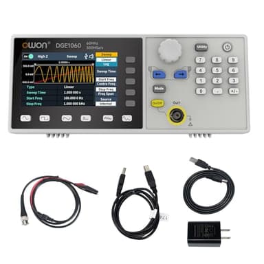 OWON Waveform Generator, 60MHz Bandwidth,300MSa/s Sampling Rate, 14 bits Vertical Resolution, 8K Waveform Length, 5 Basic Waveforms, 160 built-in Arbitrary Waveforms, with 3.6IN LCD Display DGE1060