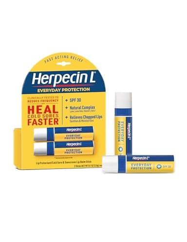 Herpecin L Lip Balm Stick with SPF30 and Lysine; Protects & Treats Cold Sores & Fever Blisters, Chapped Lips, 0.1oz - 2 Pack