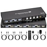 ATLAHET 4 Port HDMI KVM Switch 4 Computers 1 Monitor 4K 60Hz 2K 120Hz KVM Switches Support 4PCs Share 1 Monitor and Four USB Devices with 4xUSB A 3.0 Cables and Other External Accessories