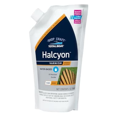 TotalBoat Halcyon Water-Based Marine Varnish | Fast-Drying Polyurethane Wood Finish for Boats, Outdoor Furniture, and Woodworking | Clear Gloss, Quart