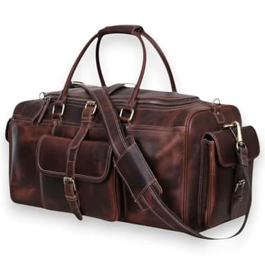 Leather Duffle Bags for Men - 21 Inch Full Grain Leather travel bag, leather overnight bag, Mens Leather Bag, Carry On Leather Weekender Bag, Airplane Leather Luggage Duffel Gym Bag
