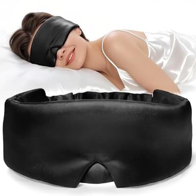 LitBear Silk Sleep Mask for Women Men, Adjustable 100% Mulberry Silk Sleep Eye Mask for Side Sleeper, Total Blackout Eye Cover for All Night Sleep, Travel, Office, or Napping (Black)