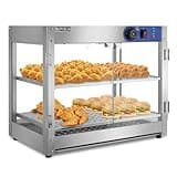 ROVSUN Food Warmer Display Pizza Warmer, Commercial Countertop Food Warmer Electric with Removable Shelves LED Lighting Glass Door, Pastry Display Case for Restaurant Buffet 800W (2 Tiers)