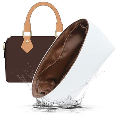 Doxo Upgraded Purse Organizer Insert Compatible with Lv Speedy Nano and More, Lightweight Dupont Paper Waterproof Mini Bag Organizer Insert with Zip,8 Pockets(Brown,XS)