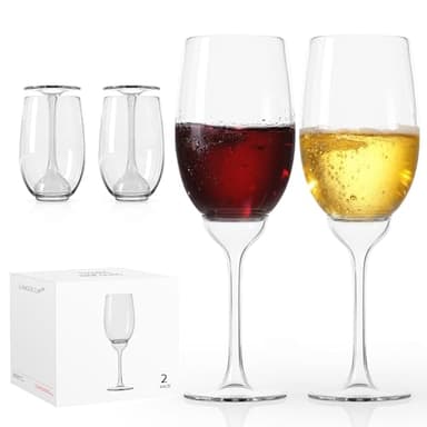 LAKEICUP Plastic Wine Glasses Set of 2: 12oz Detachable Drinking Stemless Wine Glass - Reusable Outdoor Portable Shatterproof Wine Tumbler