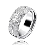 Uloveido Stainless Steel Basket Ball Ring 8mm Band Comfort Fit Ring Creative Basketball Souvenir Gifts fot Men (White, 8)