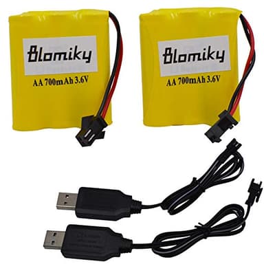 Blomiky 2 Pack 3.6V 700mAh AA Nicd Rechargeable Battery Pack with SM-2P 2 Pin Plug and USB Cable Suitable for SY-E571 RC Excavator RC Cars 3.6V Battery and USB 2