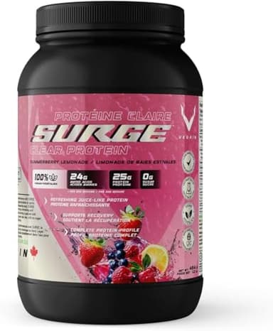 PRO-SURGE Clear Protein Powder Summerberry Lemonade Flavor 454g - 30 Servings, 25g Plant-Based Protein Isolate - Sugar-Free, Dairy-Free, Soy-Free, Gluten-Free, Clear & Refreshing Juice-Like Drink