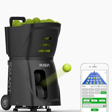 PUSUN PT-Smart Tennis & Padel Ball Machine, App Custom Programming & AI Drill, 12–75mph Speed, 1.8–8s Interval, 100-Ball Capacity, 20 Landing Points, 5H Battery, Portable – for All Skill Levels