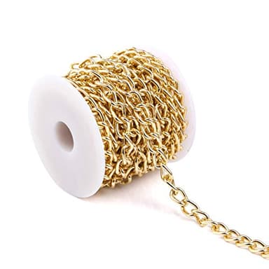 ALEXCRAFT 16.4Feet Gold Plated Brass Curb Chain Twisted Chunky Link Chains Bulk with Spool for Jewelry Making