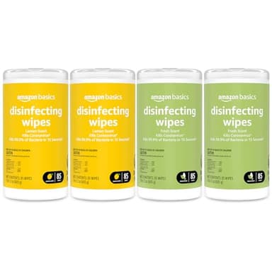 Amazon Basics Disinfecting Wipes, Lemon & Fresh Scent, Thick, Sanitizes/Cleans/Disinfects/Deodorizes, 340 Count (4 Packs of 85)