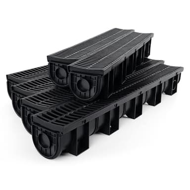 Trench Drain System, Channel Drain with Plastic Grate, 5.9x5.1-Inch HDPE Drainage Trench, Black Plastic Garage and GardenDrain, 6x39 Trench Drain Grate, with 6 End Caps,Convenient Assembly（6 Pack）
