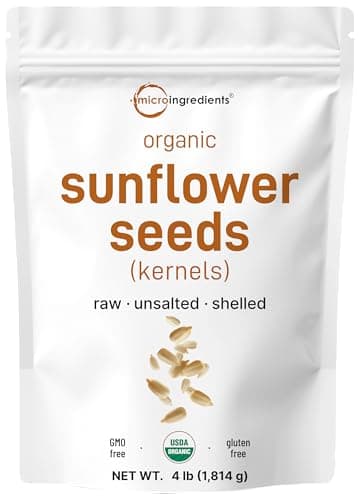 Organic Sunflower Seeds, 4lbs | Raw, Unsalted, & Shelled – Whole Kernels | Low Carb Snack | Great for Baking, Smoothies, & Salad Toppings | Non-GMO, Vegan, Plant Based