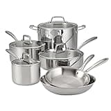Tramontina Tri-Ply Clad Stainless Steel 10-Piece Cookware Set with Glass Lids, Pots and Pans Kitchen Set, Induction-Ready, Dishwasher-Safe, NSF-Certified, Made in Brazil