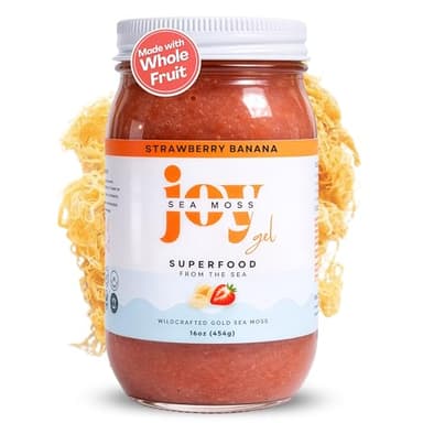 Joy Sea Moss Wildcrafted Irish Sea Moss Gel 16 oz | Made in USA | Gold Seamoss Superfood | Rich in Vitamins & Minerals | Real Fruit | Nutritional Supplement | Strawberry Banana