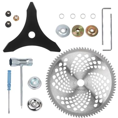10" x 3 Teeth Carbon Steel Brush Cutter Blades,10" x 80T Carbide Tip Brush Cutter Trimmer (with 2 Different Adapter Kits) Compatible with Husqvarna Stihl Ego, Brush Cutter, Trimmer, Weed Wacker