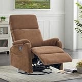 Recliner Chair, 360 Swivel Rocker Chair for Adults, Small Rocking Recliner Chair for Small Spaces, Upholstered Fabric Glider Recliner Nursery with Side Pockets for Living Room, Fabric Brown