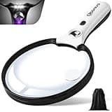 Large Magnifying Glass with Light, Magnifier 10X 20X 45X Handheld Illuminated Lighted Magnifier with 3 LED Lights 1UV Light Storage Bag Clean Cloth for Seniors Reading Inspection (Black)