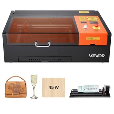 VEVOR 45W CO2 Laser Engraver, 12 x 8 in, Desktop CO2 Laser Engraver Cutter Machine with Rotary Axis, Air Assist, Engraving Machine Compatible with LightBurn CorelDRAW GRBL, for Wood Acrylic Glass
