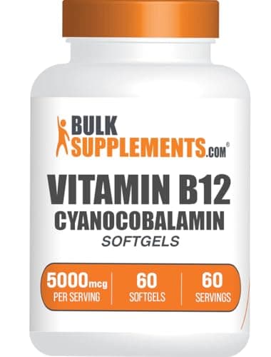 BulkSupplements.com Vitamin B12 5000 mcg Softgels - as Cyanocobalamin, Vitamin B12 Supplements, for Energy Support - Gluten Free, 1 Softgel per Serving, 60 Count (Pack of 1)