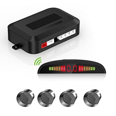 EKYLIN Wireless Car Parking Sensor, Reverse Radar System with 4 Parking Sensors, Wireless LED Distance Display with Sound Warning + 4 Gray Color Car Reverse Parking Sensors for Cars Vans RV Trailer