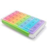 Sukuos Monthly Pill Organizer 28 Day, Large Moisture-Resistant Pill Box Cases with Dust-Proof Box and Clear Lid for Vitamin/Fish Oil/Supplements, Easy to Open and Clean