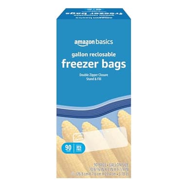 Amazon Basics Reclosable Freezer Gallon Bags, BPA Free, 90 Count (Previously Solimo)