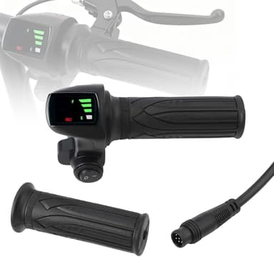 1 Pair Electric Scooter Throttle Grip, 48V Twist-Throttle Handle with Display, 6Pin Waterproof Interface Key Lock Start Button for E-Bike Scooter Tricycle 7/8" 22MM Handlebar Electric Scooter Throttle Grip Speed Controller Grip