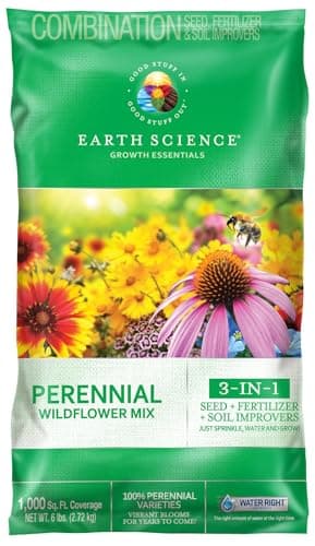Earth Science Perennial Wildflower Mix—6 lb—3-in-1 Formula with Premium Wildflower Seeds, Plant Food and Soil Conditioners - Non-GMO, Natural Ingredients