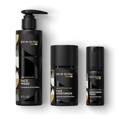 MANSCAPED® Skin Ultra™ Daily Regimen - Men's Skincare Routine Essentials with Face Wash, Face Moisturizer & Brightening Serum Formulated with A Ceramide Complex for Cleansing, Exfoliating & Hydration