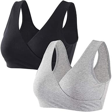 ZUMIY Maternity Nursing Bras, Seamless Maternity Bra for Pregnancy & Breastfeeding, Comfortable Wireless Bra Night Sleep Top (L, Black+Grey/2pack)