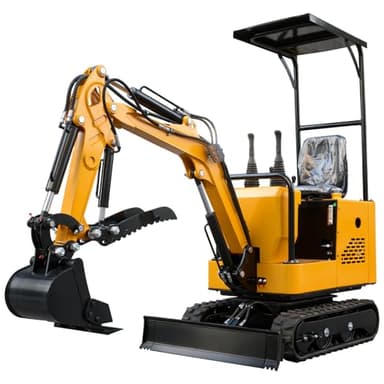 MMS 1 Ton Mini Excavator with 13.5HP Gasoline Engine, Bucket, Canopy, Hydraulic Thumb Clamp, US Stock Compact Backhoe Digger Crawler Excavator for Trenches, Farm, Construction, Gardening Yellow