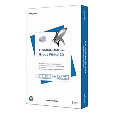 Hammermill Printer Paper, Great White 30% Recycled Paper, 8.5 x 14 - 1 Ream (500 Sheets) - 92 Bright, Made in the USA, 086704
