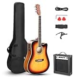 Ktaxon Full-Size Acoustic Electric Guitar with Amp, 41 Inch Basswood Body Guitars Kit for Beginner & Intermediate W/Bag, Strap, and Capo All Accessories Included (Sunburst)