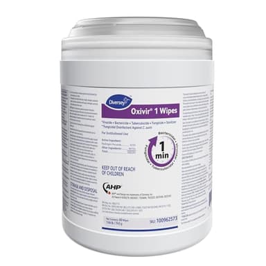 Oxivir Diversey 1 Disinfectant Wipes, AHP Hydrogen Peroxide Cleaner, Multi-Surface Cleaner for Home & Commercial Use, Large Wipes, 60 Count Canister