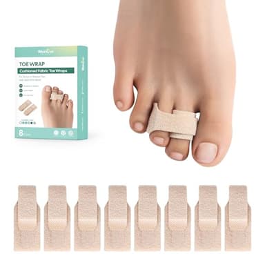 Welnove Hammer Toe Straightener - 8 Pack Broken Toe Wraps - Hammer Toe Corrector for Women - Toe Splints for Crooked Toes, Curled Toes, Bent Toes - (Large, Beige)